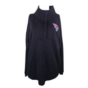 Victoria Secret Pink Black 1/4 Button Up Pockets Logo Back Sweatshirt Women's L